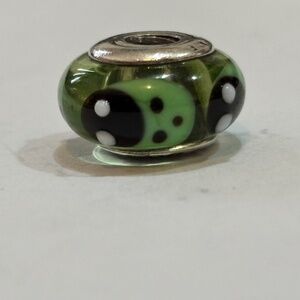 Retired Pandora Charm Green Ladybug Murano Glass Sterling Silver Bracelet Bead